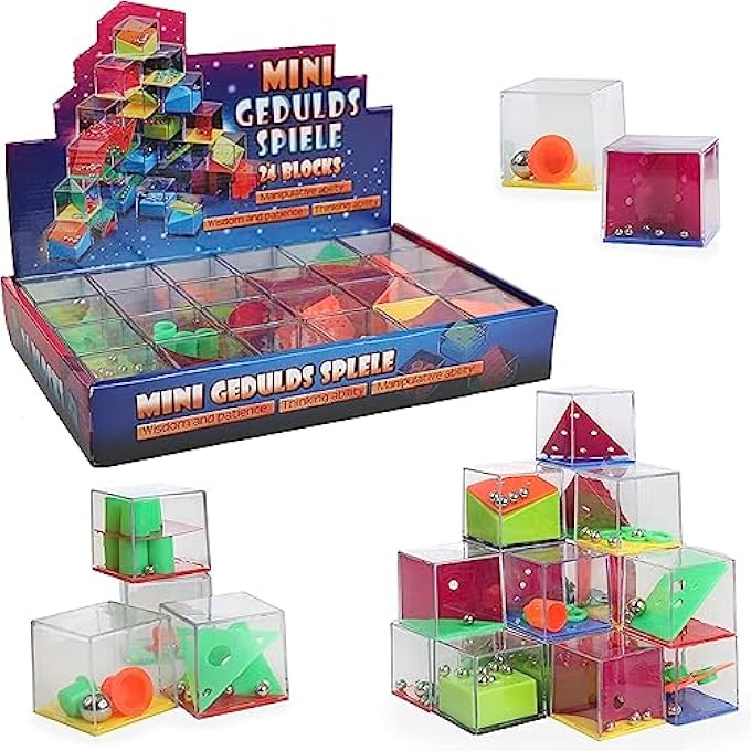 24 PCS BRAIN TEASER PUZZLE FOR BOYS, GIRLS, TEENS, PARTY FAVORS,MINI FIDGET PUZZLE BOX ASSORTED 3D CUBE BALANCE IQ MAZE CUBE, CHALLENGE DECOMPRESSION BIRTHDAY PARTY FAVORS GOODIE BAG FILLERS - Image 1